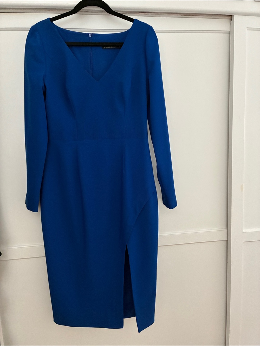 Black Halo Elegant Royal Blue Long-Sleeve V-Neck Dress